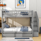 Convertible Twin Over Twin Bunk Bed with Stairs and Storage, Trundle