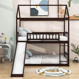 Twin Over Twin Low House Bunk Bed with Slide and Ladder - [Floor, Interchangeable]