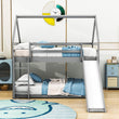 Twin Over Twin House Low Bunk Bed with Slide and Ladder - [Floor, Wood]