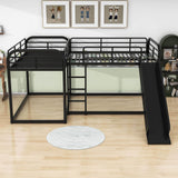 Metal Full & Twin Quad Bunk Beds with Slide for Kids, Toddler - [L-Shaped]