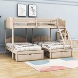 Upholstered Full Over Twin & Twin Triple Bunk Bed with Storage - [Drawers, L-Shaped]