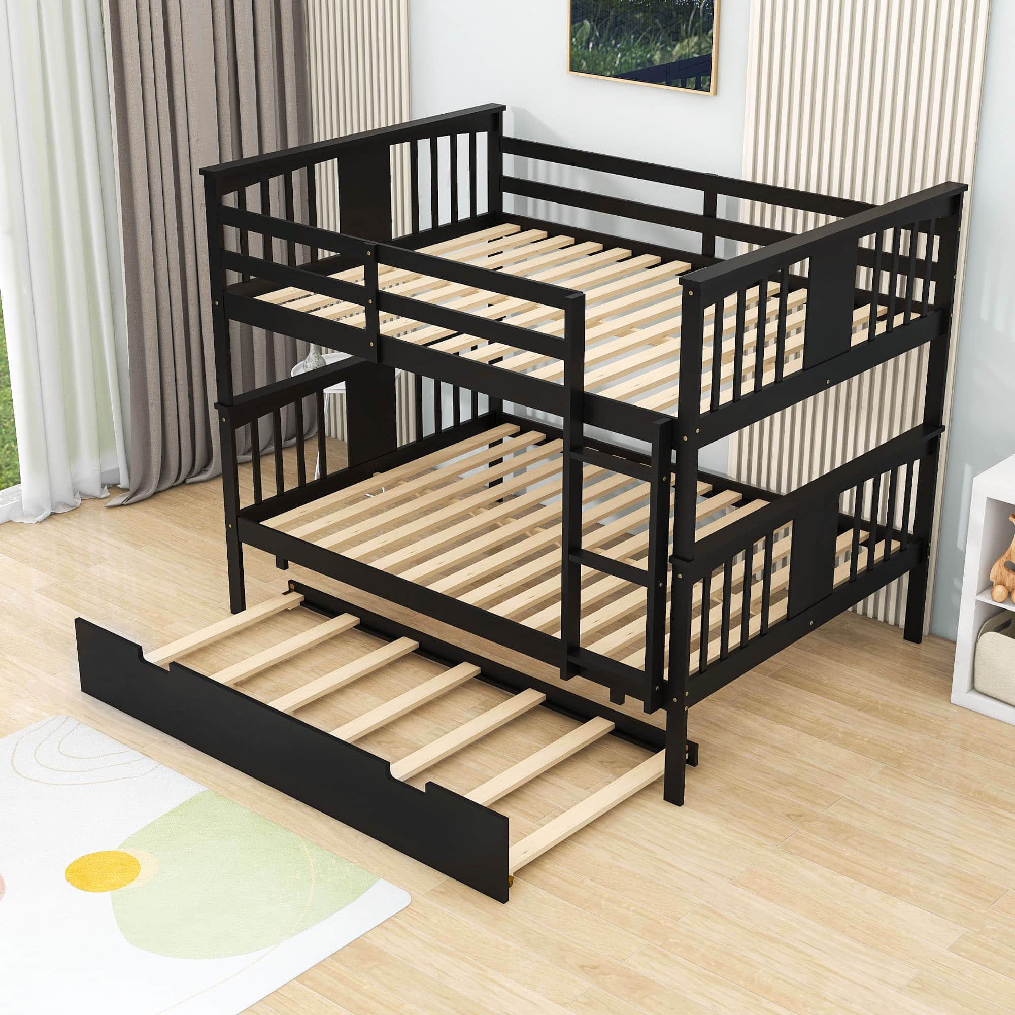 Convertible Full Over Full Bunk Beds with Trundle for Kids Adults - [Wooden]