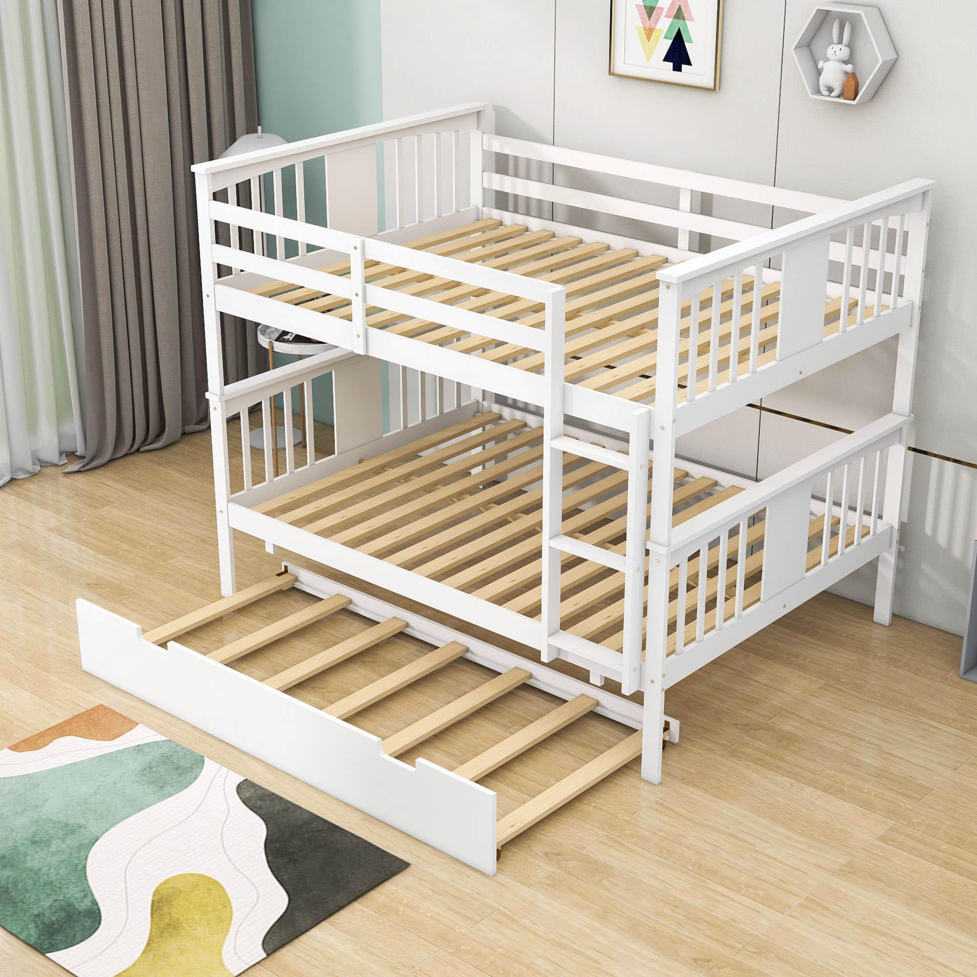 Convertible Full Over Full Bunk Beds with Trundle for Kids Adults - [Wooden]