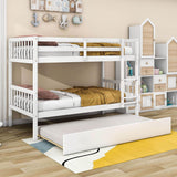 Convertible Twin Over Twin Bunk Beds with Trundle for Kids, Teens - [Solid Wood]