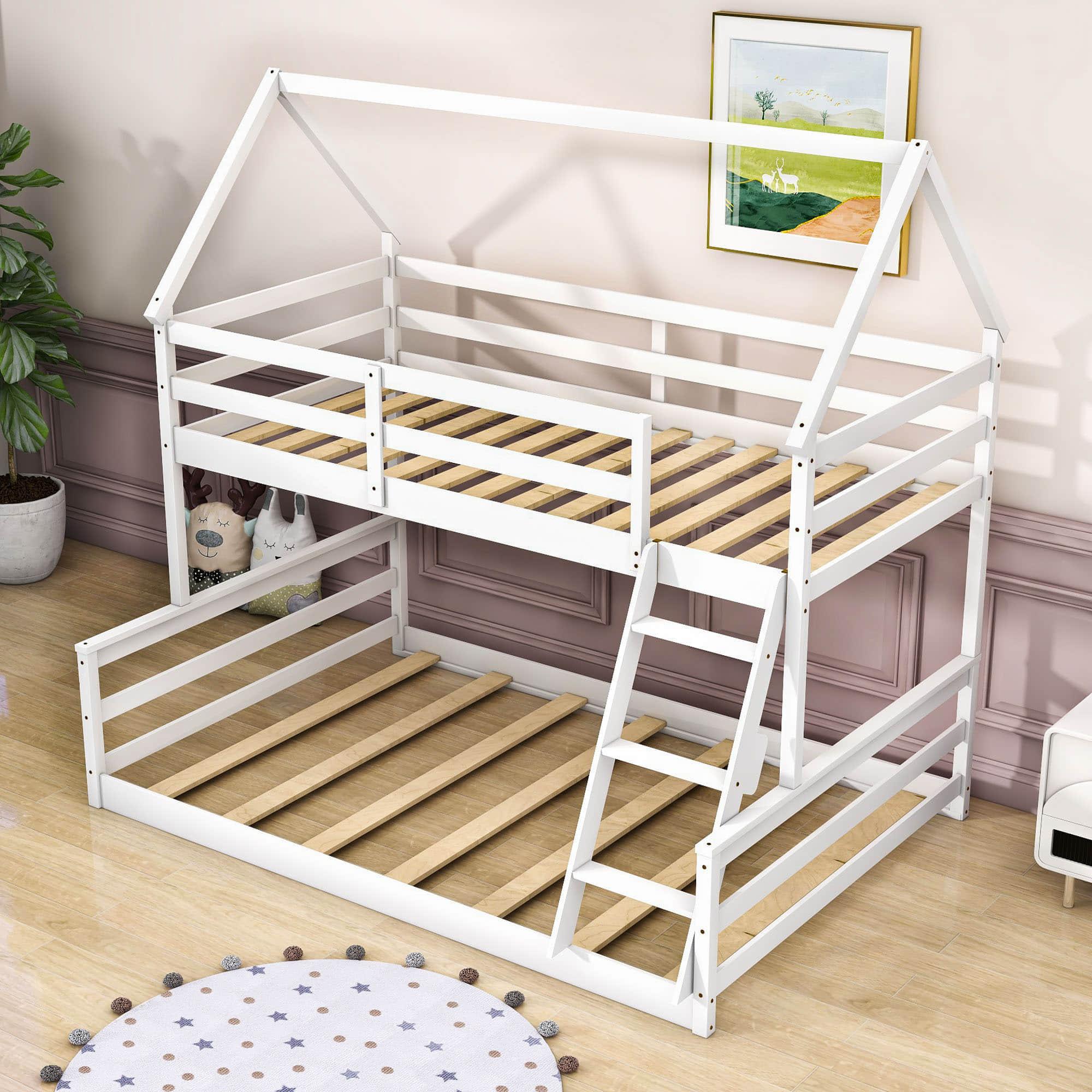 Montessori Low Twin Over Full House Bunk Beds for Kids Toddler - [Wooden, Convertible]