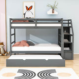 Low Twin Over Twin Bunk Beds for Kids with Storage Stairs and Trundle