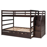 Full Over Full Bunk Beds with Stairs and Storage, Trundle - [Wood, Cabinets]