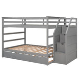 Full Over Full Bunk Beds with Stairs and Storage, Trundle - [Wood, Cabinets]