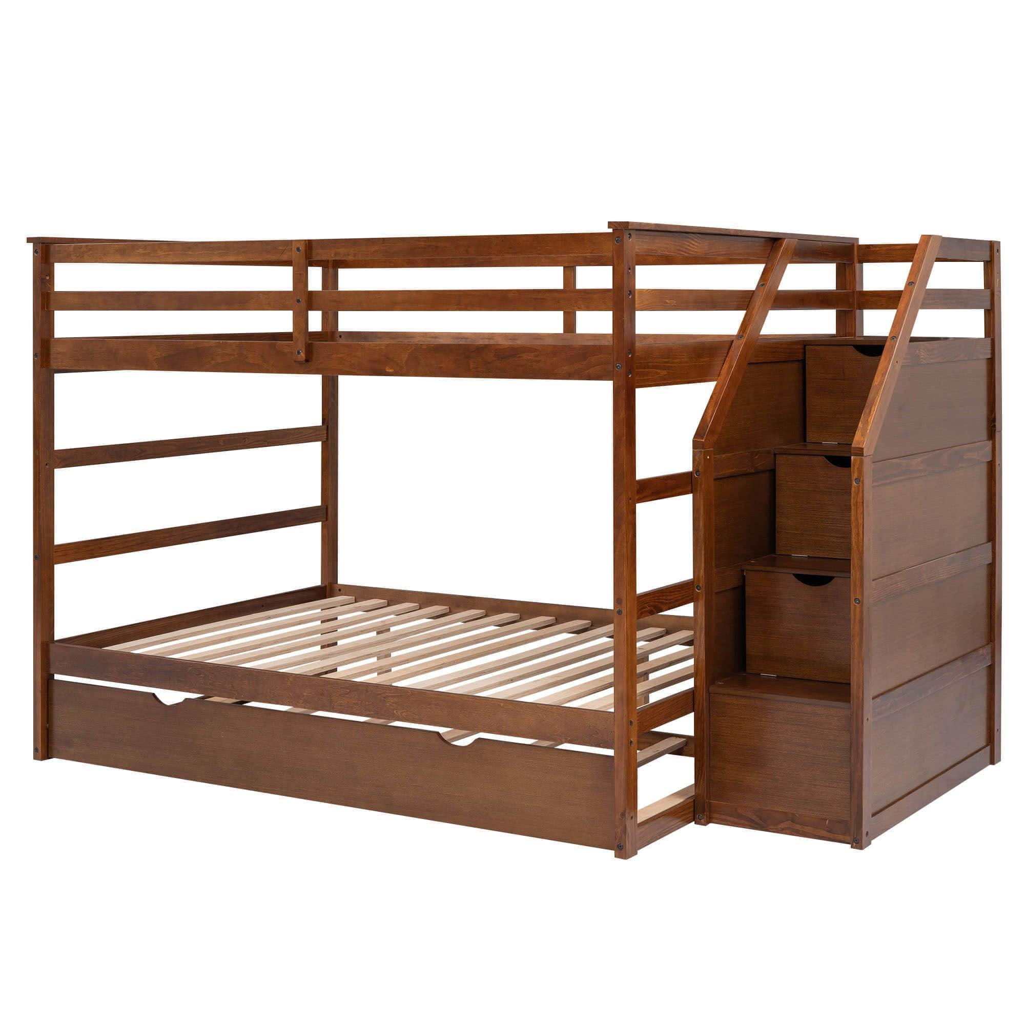 Full Over Full Bunk Beds with Stairs and Storage, Trundle - [Wood, Cabinets]