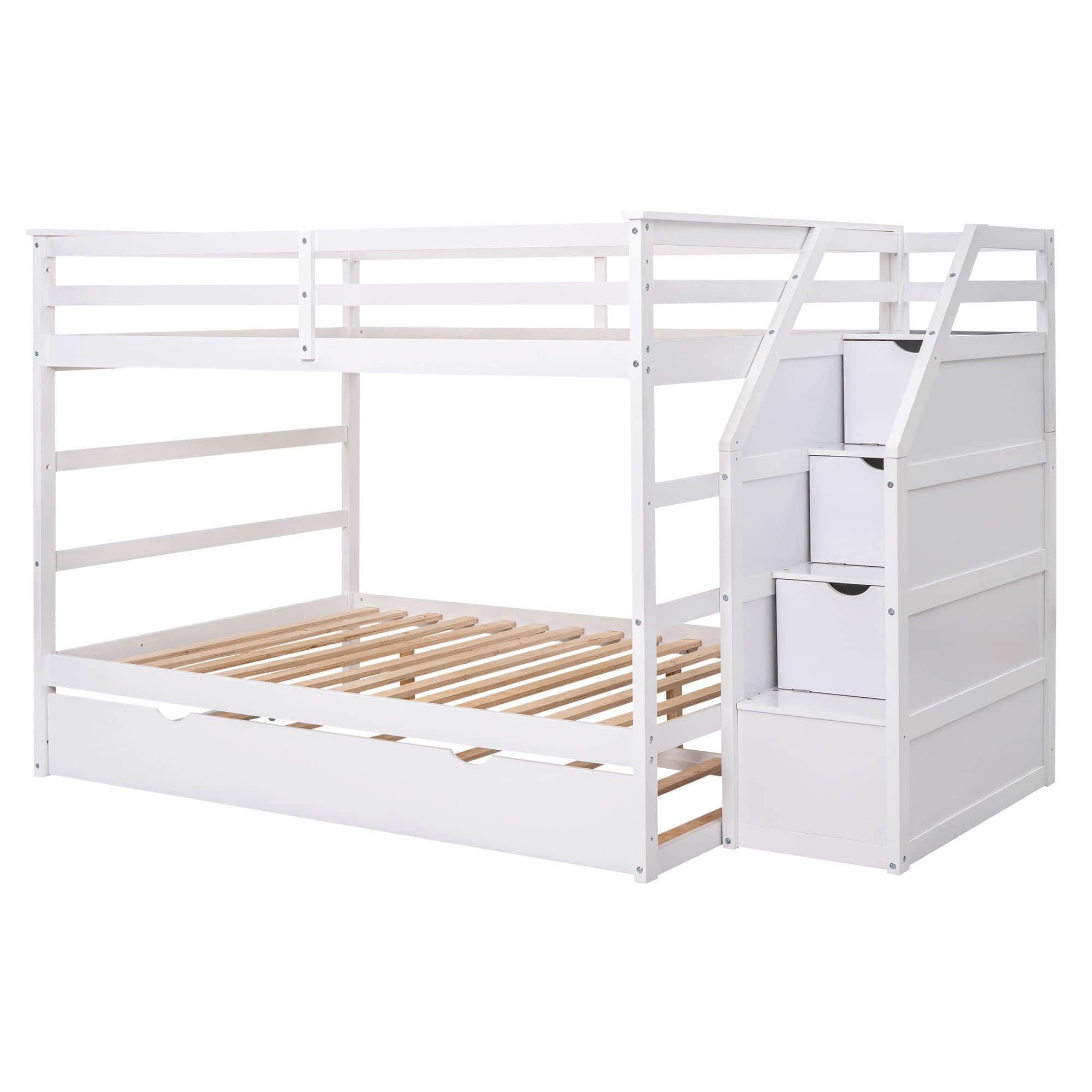 Full Over Full Bunk Beds with Stairs and Storage, Trundle - [Wood, Cabinets]