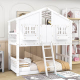 Low Twin Over Twin FarmHouse Bunk Beds for Kids, Toddler - [Wooden, Floor]