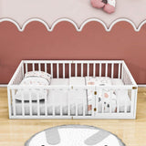 Wooden Full Size Floor Toddler Bed with Rails