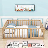 Wooden Full Size Floor Toddler Bed with Rails