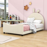 Cute Twin Size Low Profile Upholstered Toddler Bed with Rails