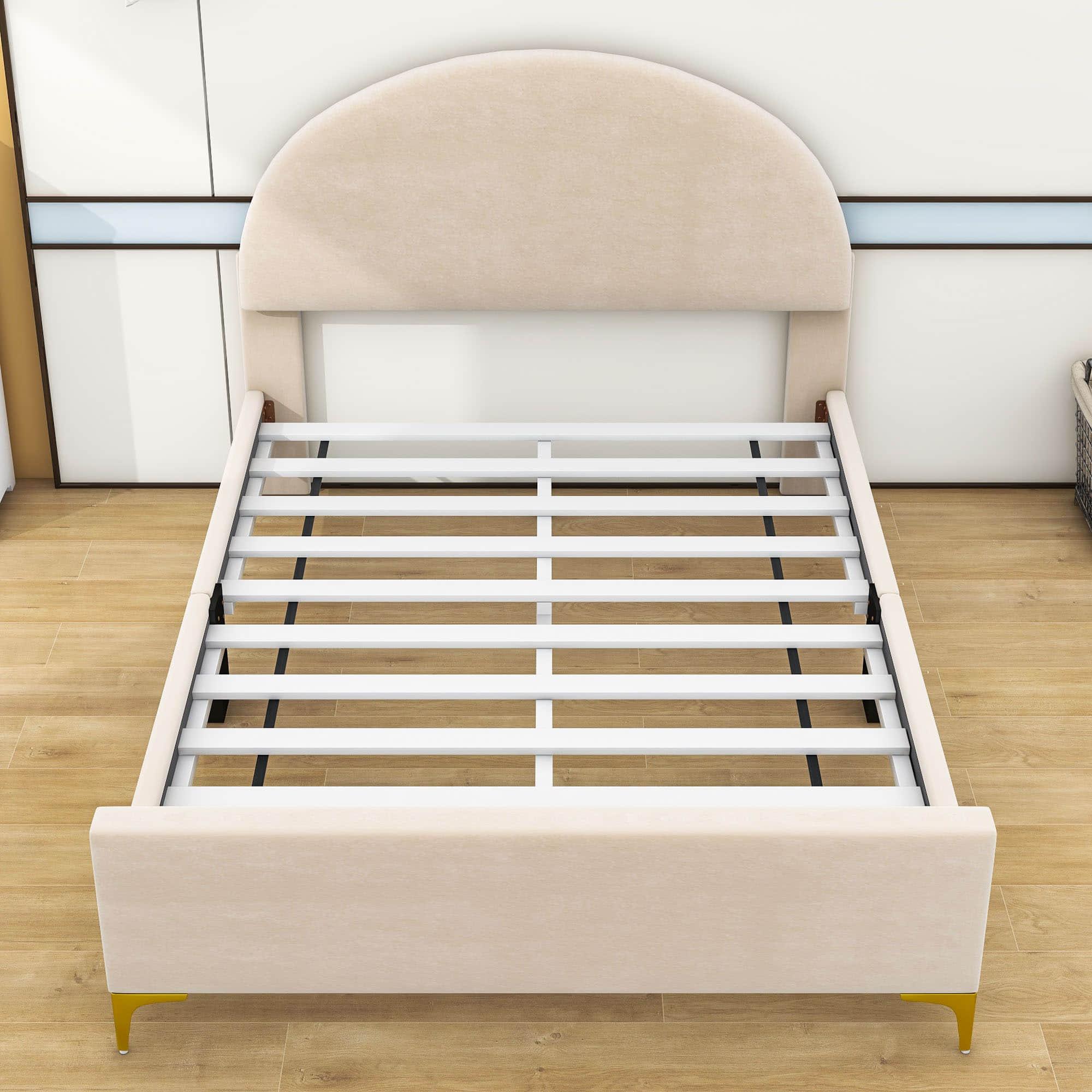 Velvet Upholstered Full Size Platform Bed Frame with Headboard