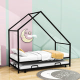 Twin Size Metal Tent House Bed Frame with Twin Trundle Bed