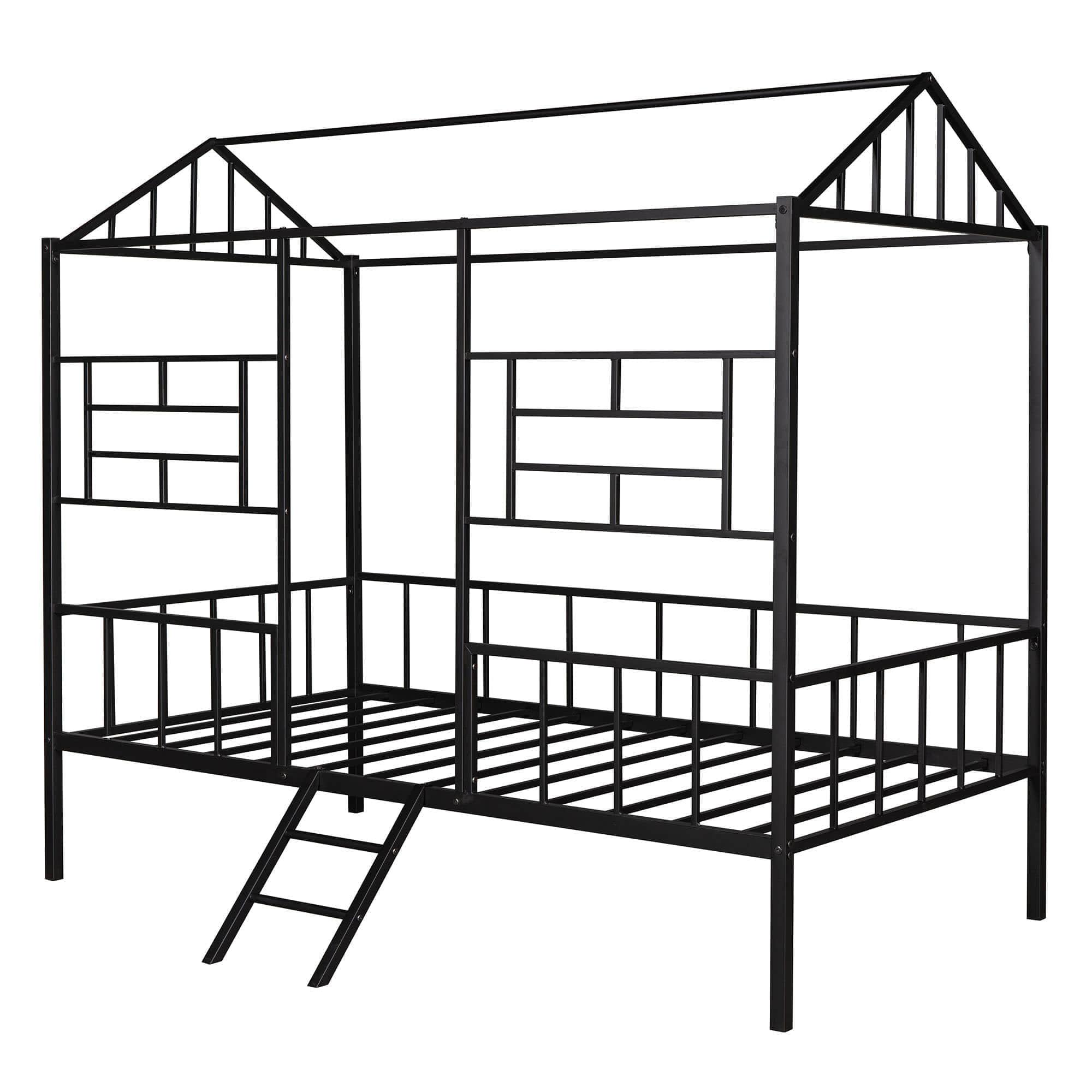 Metal Twin Low House Bed Frame for Kids, Toddler