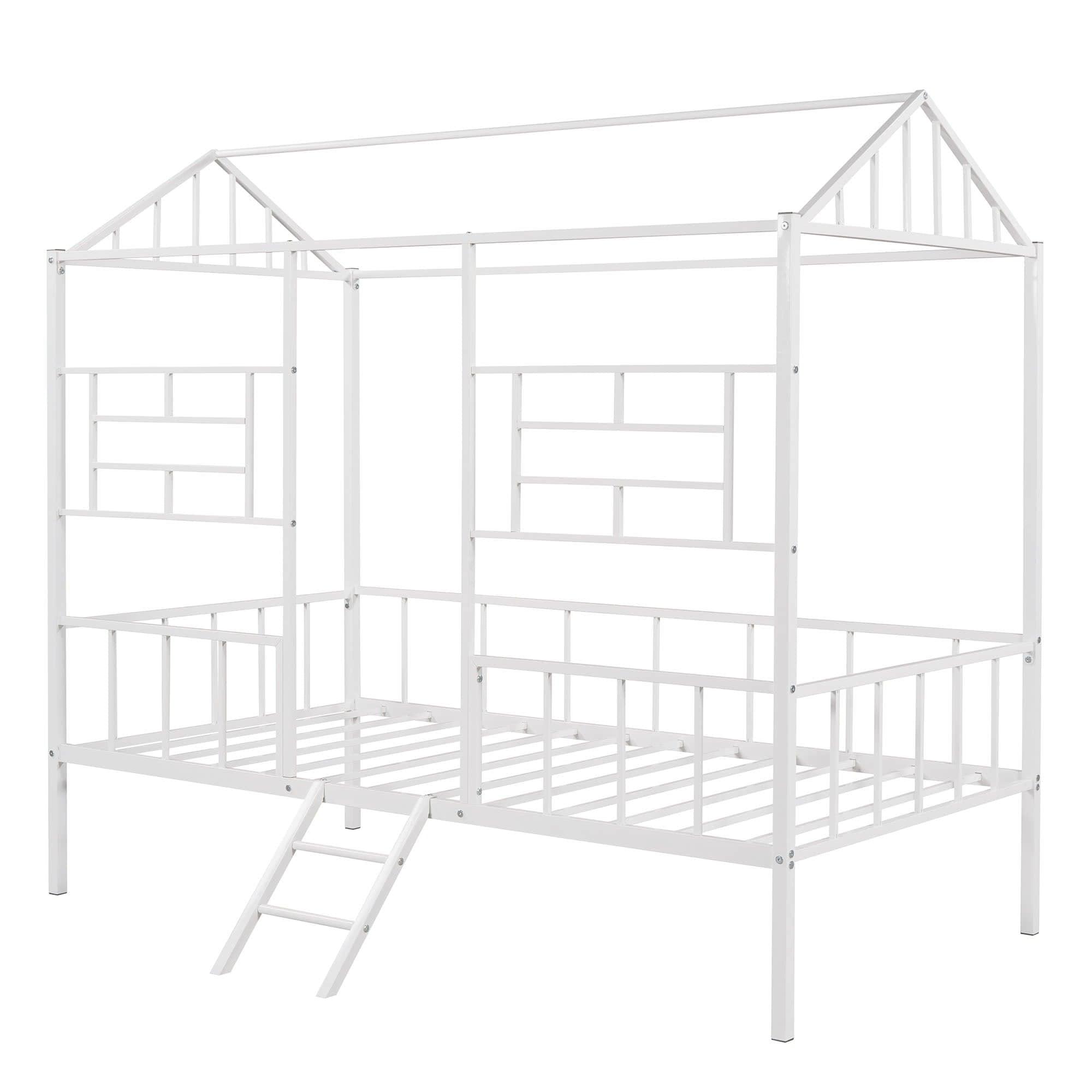 Metal Twin Low House Bed Frame for Kids, Toddler