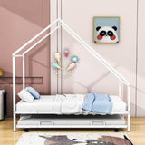 Twin Size Metal Tent House Bed Frame with Twin Trundle Bed