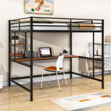 Full Size Metal Loft Bed with Desk and Shelves for Kids, Adults, Teens