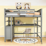 Full Size Loft Bed with Desk and Storage Dresser for Adult, Kids - [Wood, Drawers, Shelves]