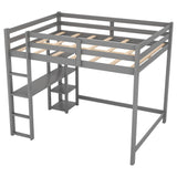 Heavy-Duty Full Size Loft Bed with Desk and Shelves for Adult, Junior - [Wood, Medium]