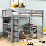 Full Size Loft Bed with Desk and Storage Drawers, Shelves for Adults, Kids - [Wood]