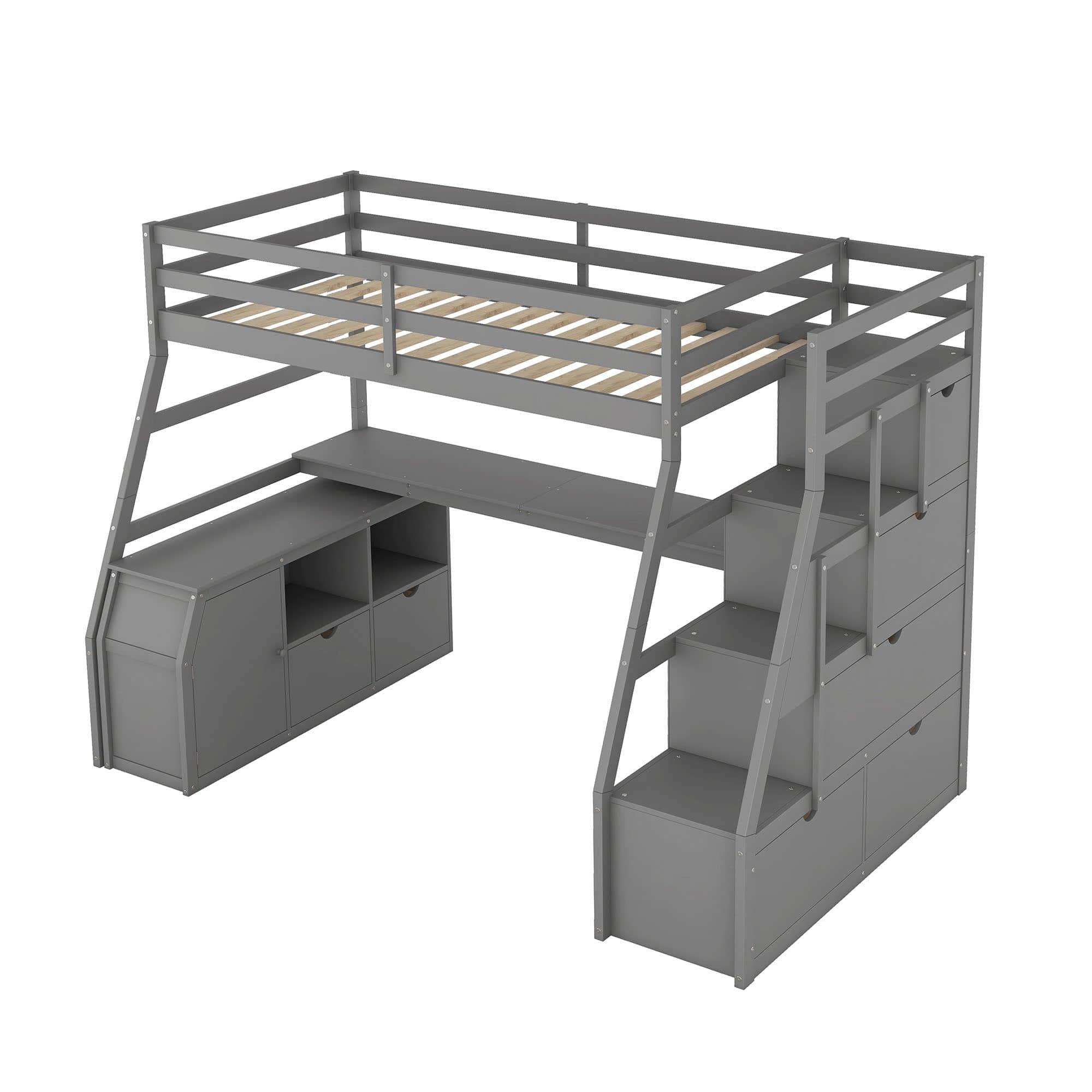 Twin Loft Bed with Desk and Stairs, Storage for Teens, Kids - [Drawers]