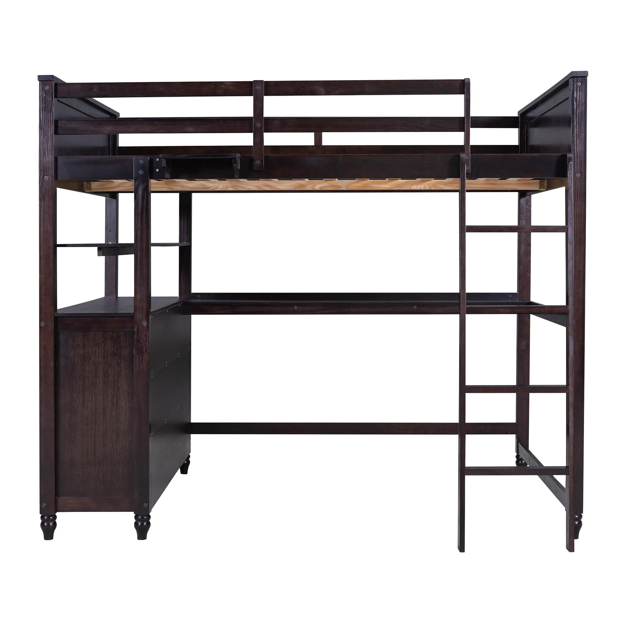 Full Size Loft Bed with Desk and Storage Dresser for Adult, Kids - [Wood, Drawers, Shelves]