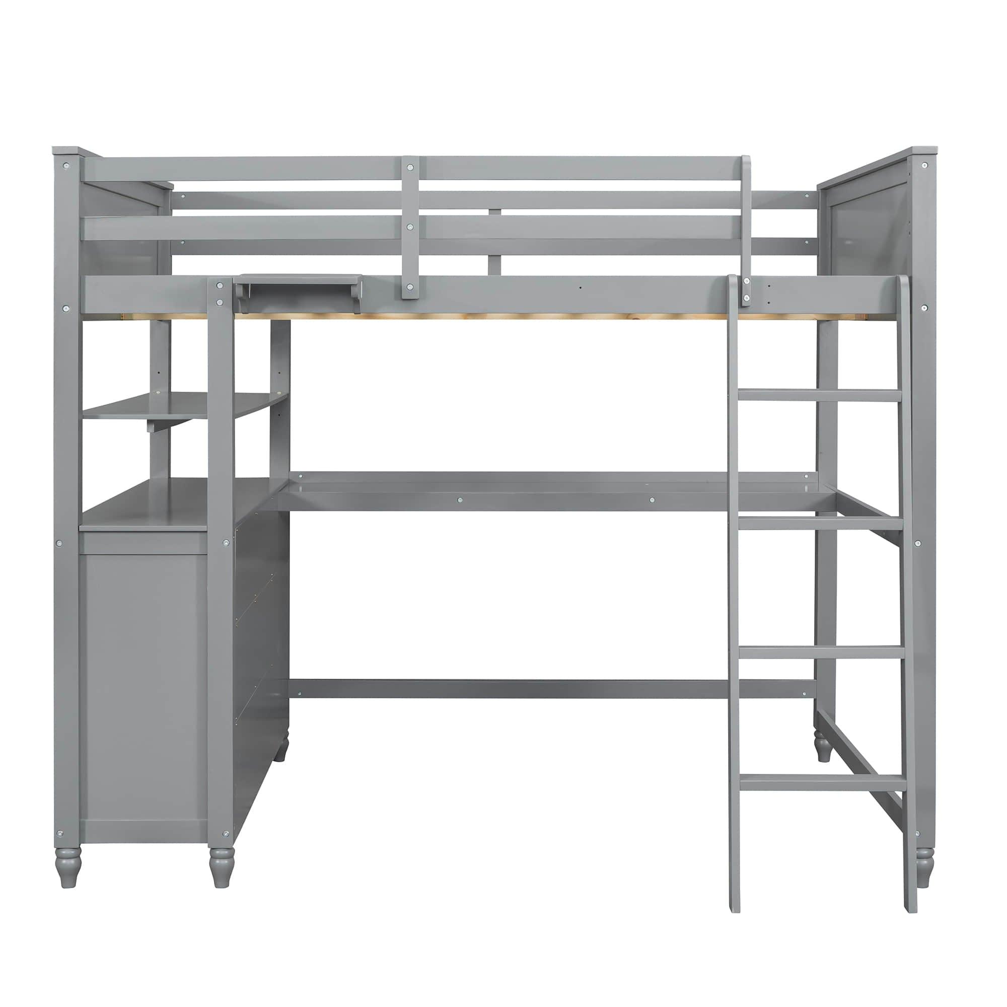 Full Size Loft Bed with Desk and Storage Dresser for Adult, Kids - [Wood, Drawers, Shelves]