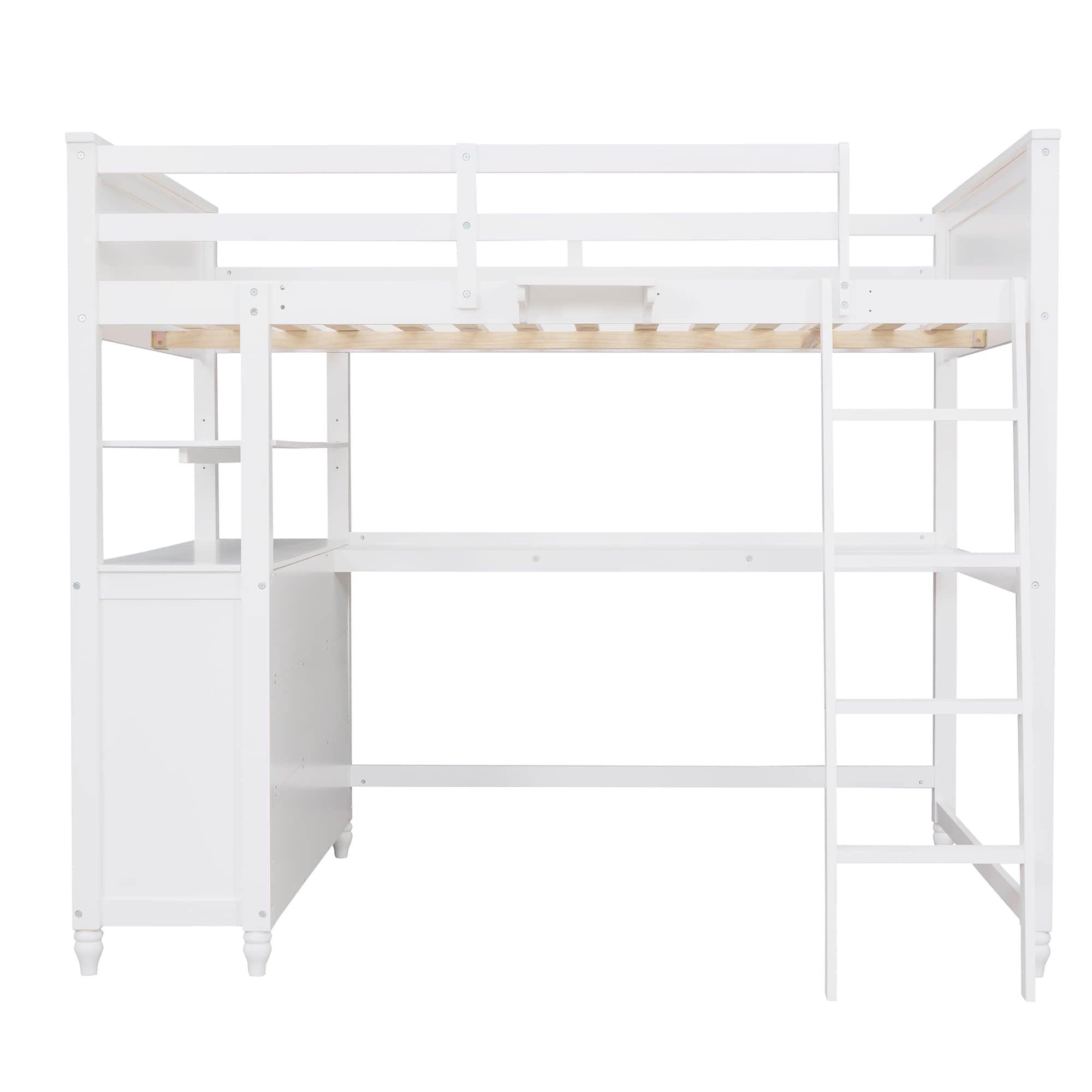 Full Size Loft Bed with Desk and Storage Dresser for Adult, Kids - [Wood, Drawers, Shelves]