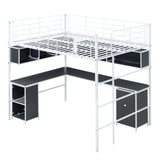 Metal Full Size Loft Bed with Desk and Storage for Adults, Teens