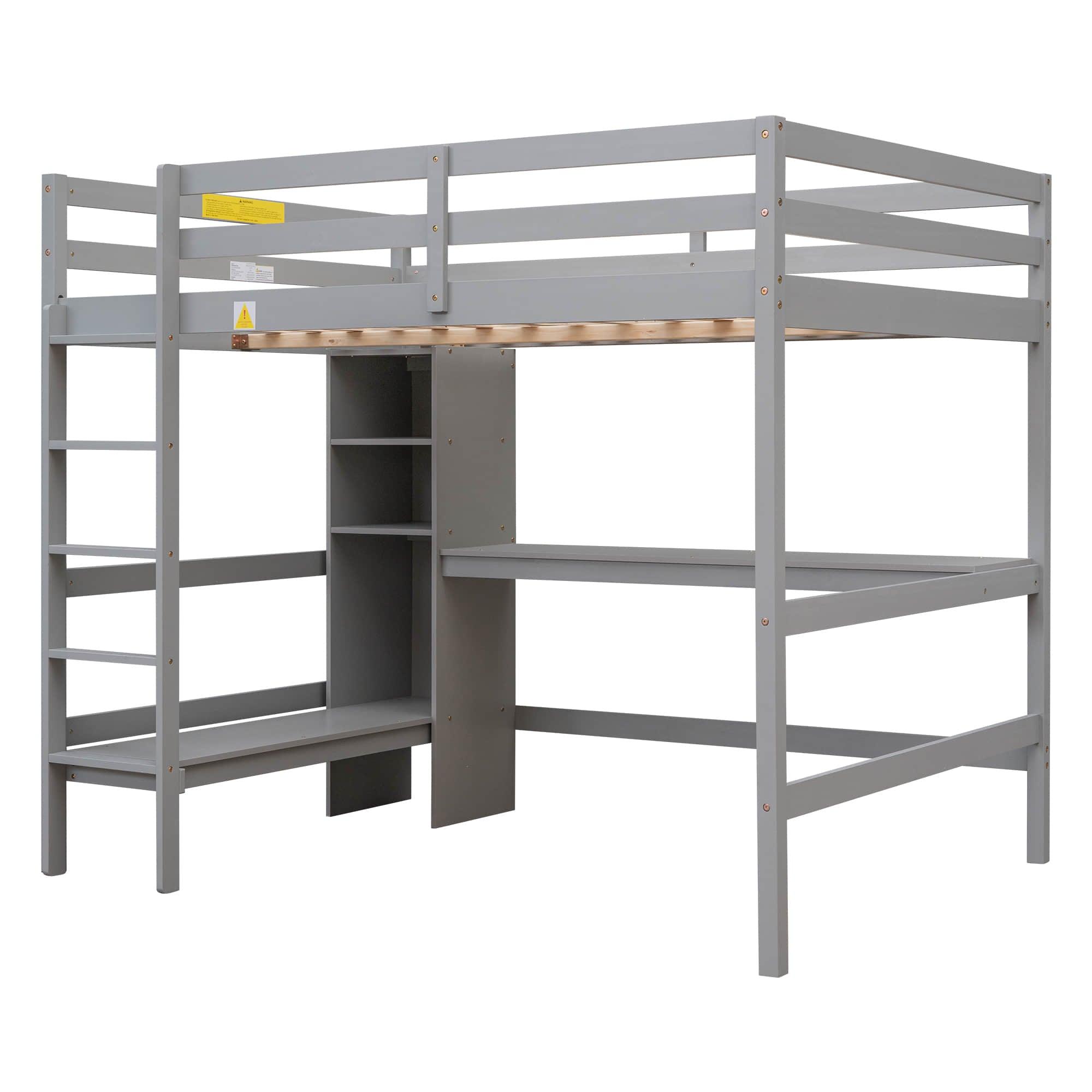 Full Size Loft Bed with Desk and Couch, Storage for Adults, Teens