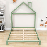 Low Full Size Wooden Toddler Bed with House-Shaped Headboard