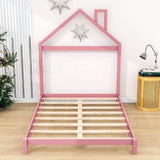 Low Full Size Wooden Toddler Bed with House-Shaped Headboard