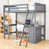 Wood Twin Size Loft Bed with Desk and Storage Shelves for Kids, Adult