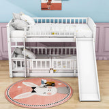 Twin Over Twin Low Bunk Beds with Slide and Fence - [Interchangeable Ladder, Floor]