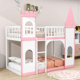 Low Twin Over Twin Bunk Beds for Kids, Girls, Toddler - [Wooden, Castle]