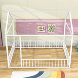 Full Size Metal House Toddler Floor Bed with Rails for Boys and Girls