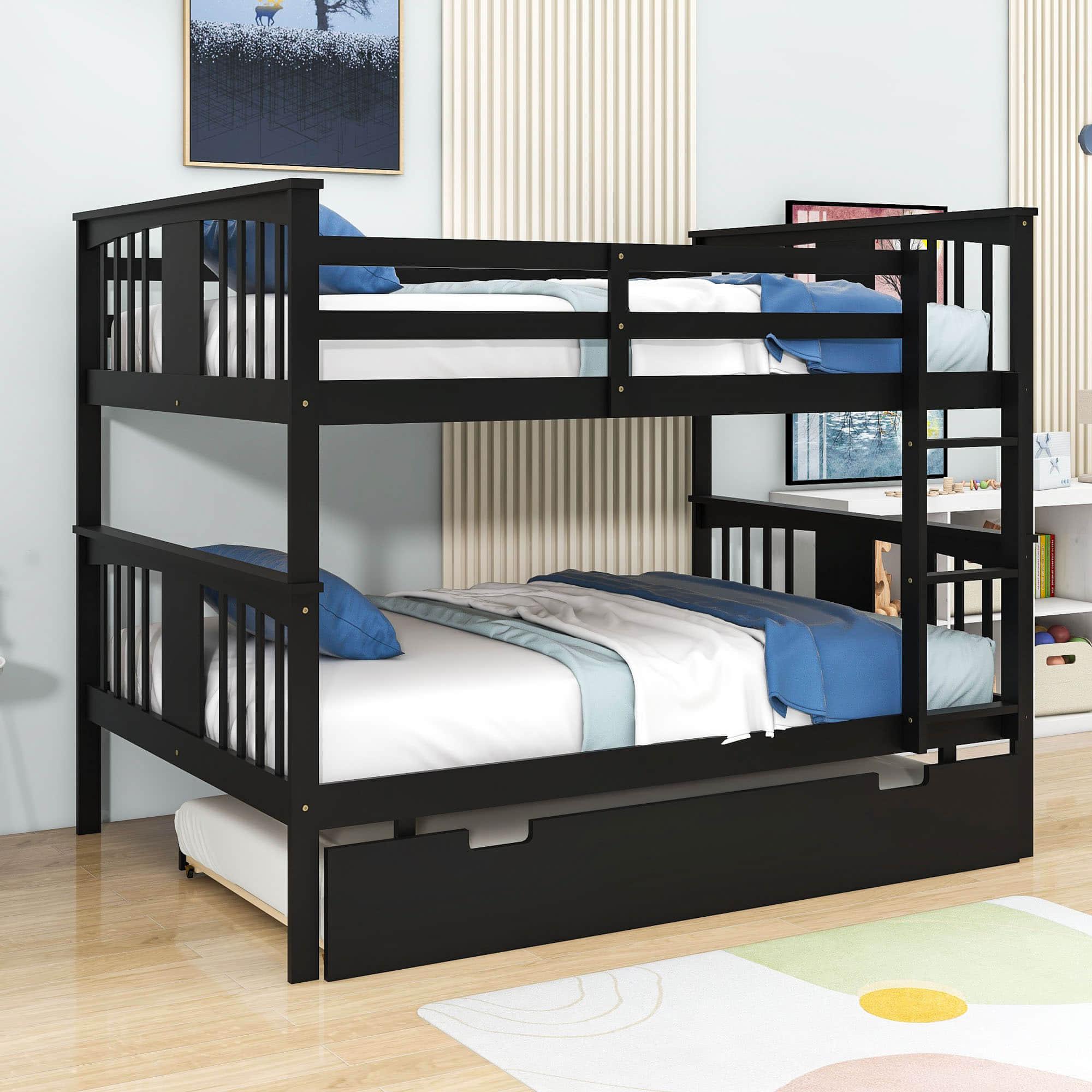 Convertible Full Over Full Bunk Beds with Trundle for Kids Adults - [Wooden]