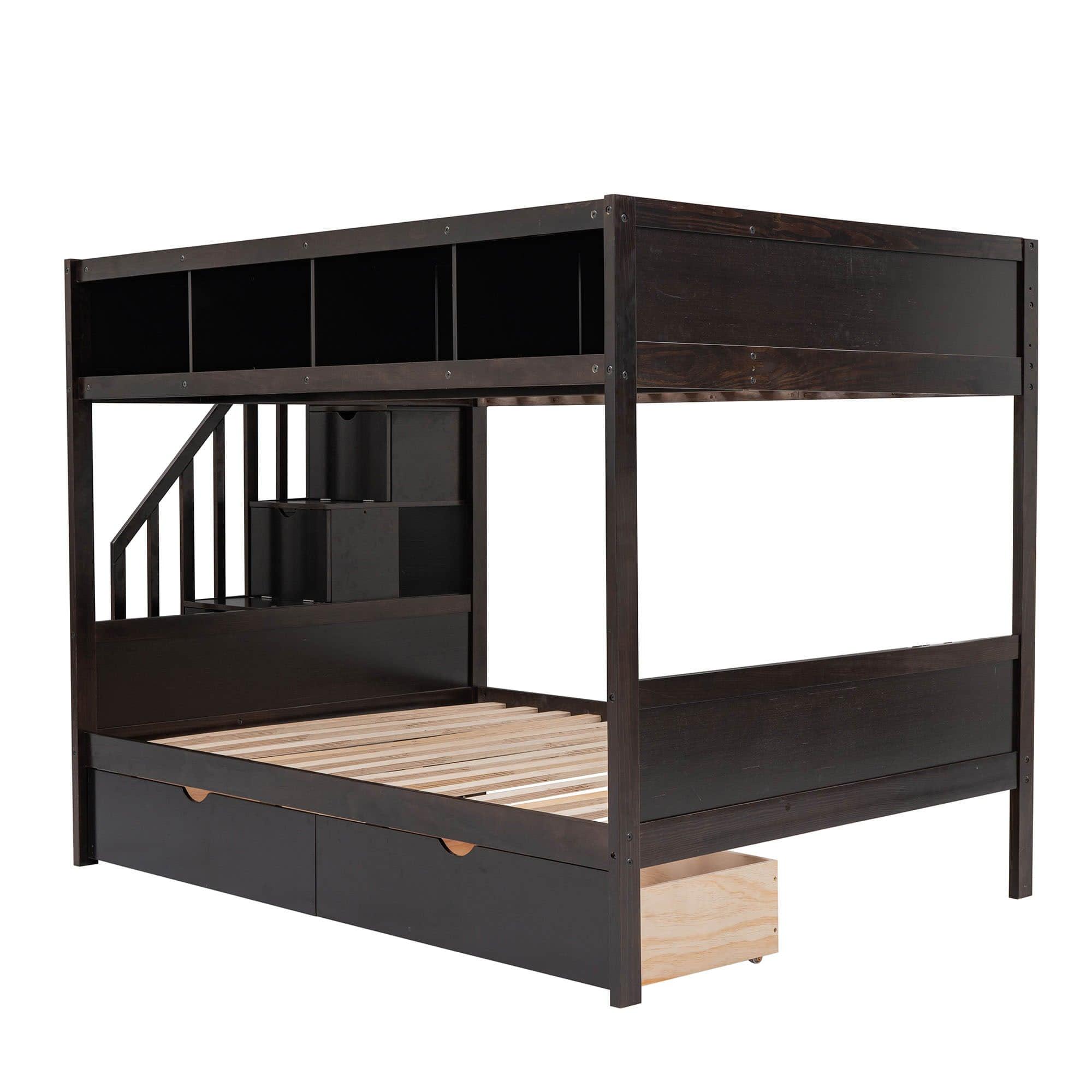 Twin Over Full Bunk Beds with Stairs and Storage for Adults - [Wooden, Drawers, Bookcase]