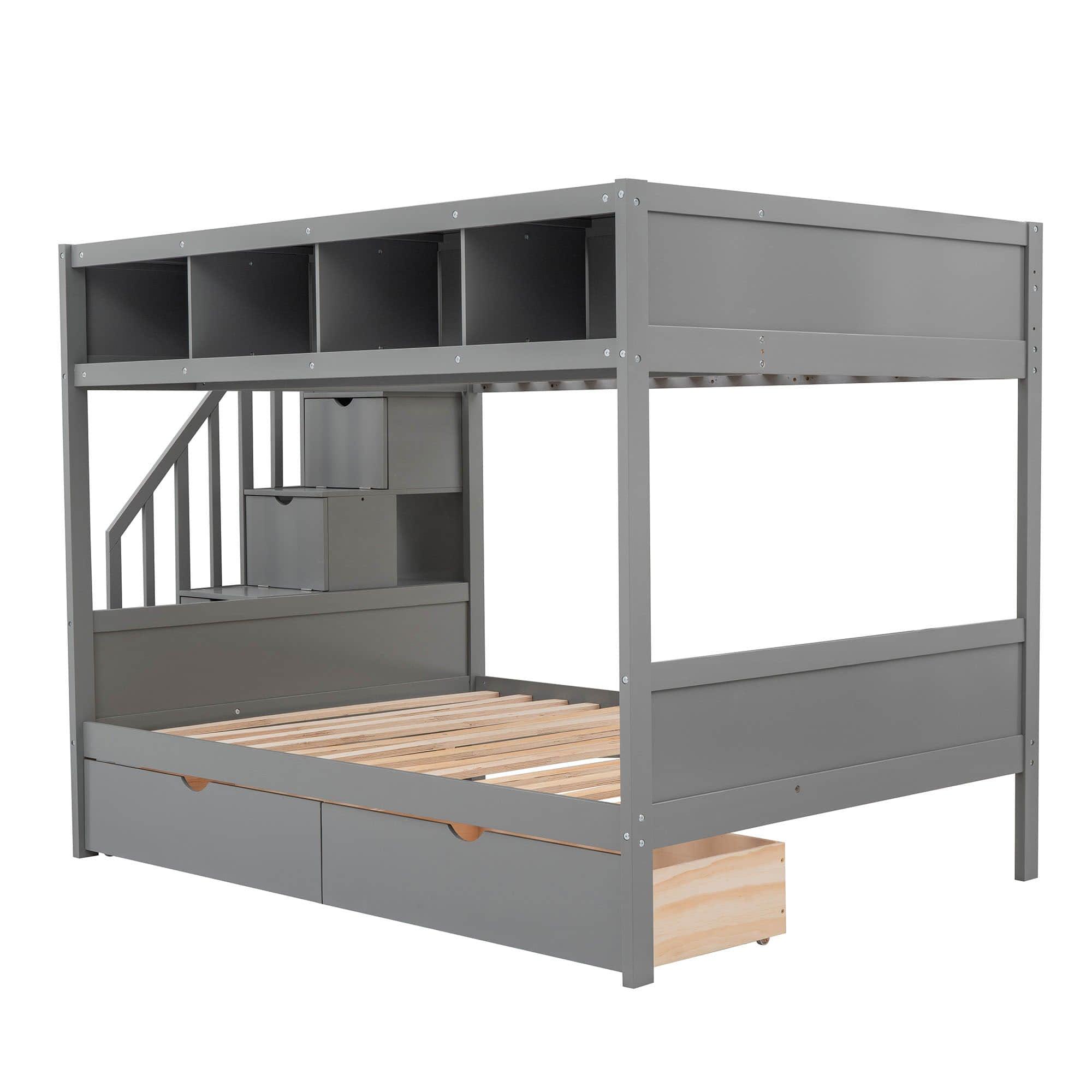 Twin Over Full Bunk Beds with Stairs and Storage for Adults - [Wooden, Drawers, Bookcase]