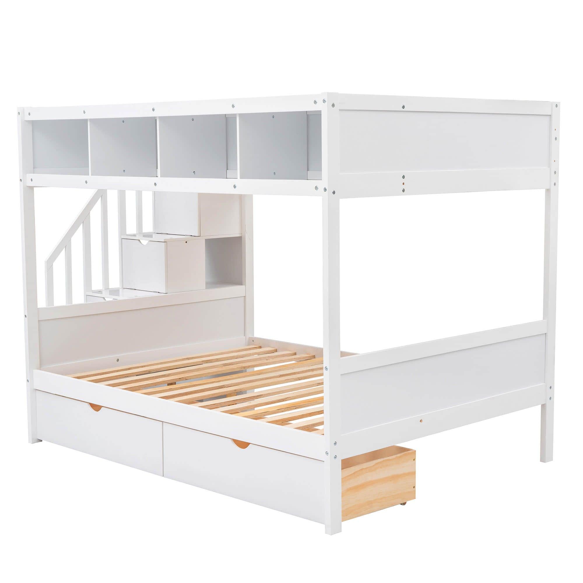 Twin Over Full Bunk Beds with Stairs and Storage for Adults - [Wooden, Drawers, Bookcase]