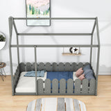 Twin Toddler Floor House Bed Frame with Rails - [Without Slats]