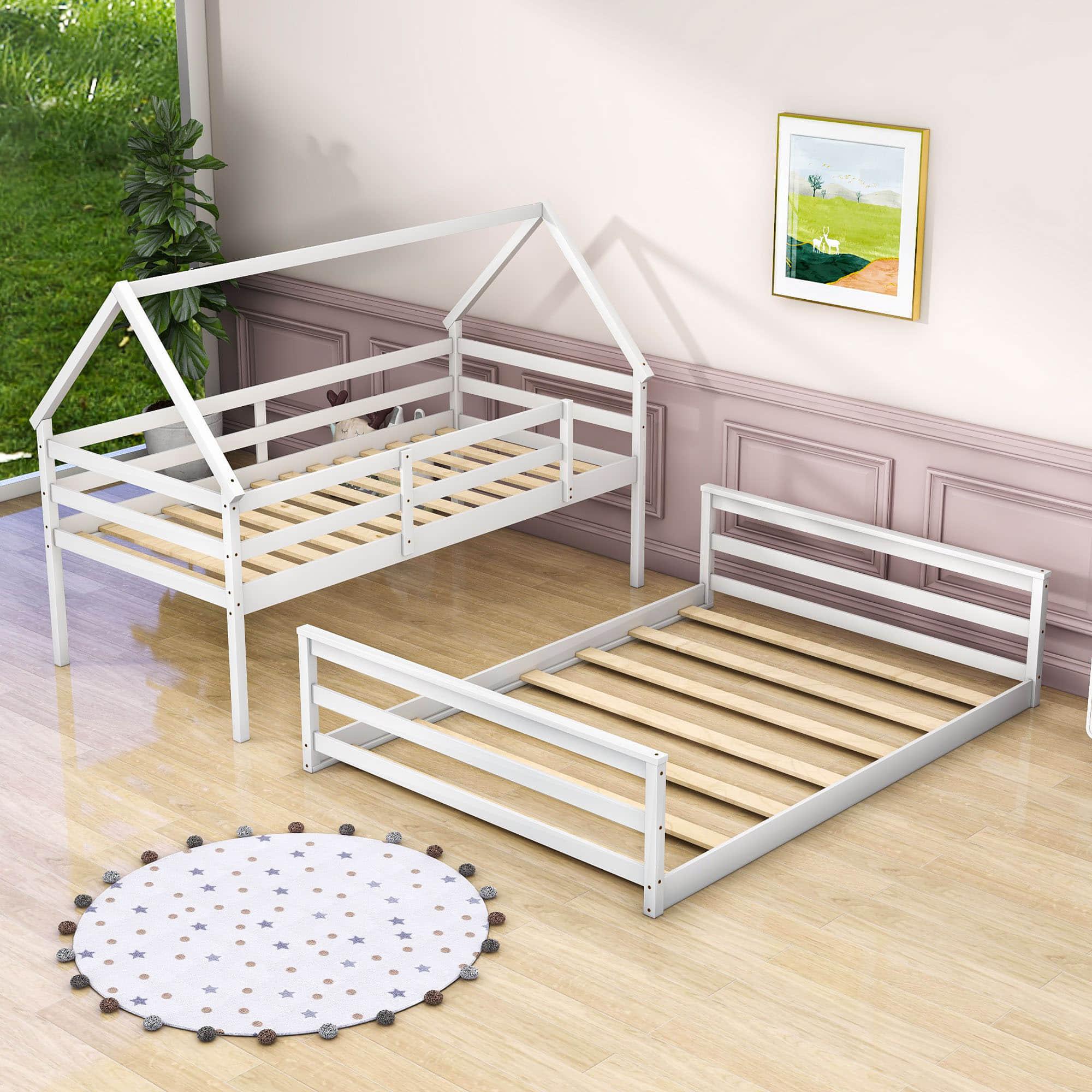 Montessori Low Twin Over Full House Bunk Beds for Kids Toddler - [Wooden, Convertible]