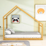 Montessori Twin Size Floor House Bed Frame for Toddler Kids - [Low, Wood]