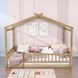 Full Size Wood House Kids Toddler Floor Bed with Rails