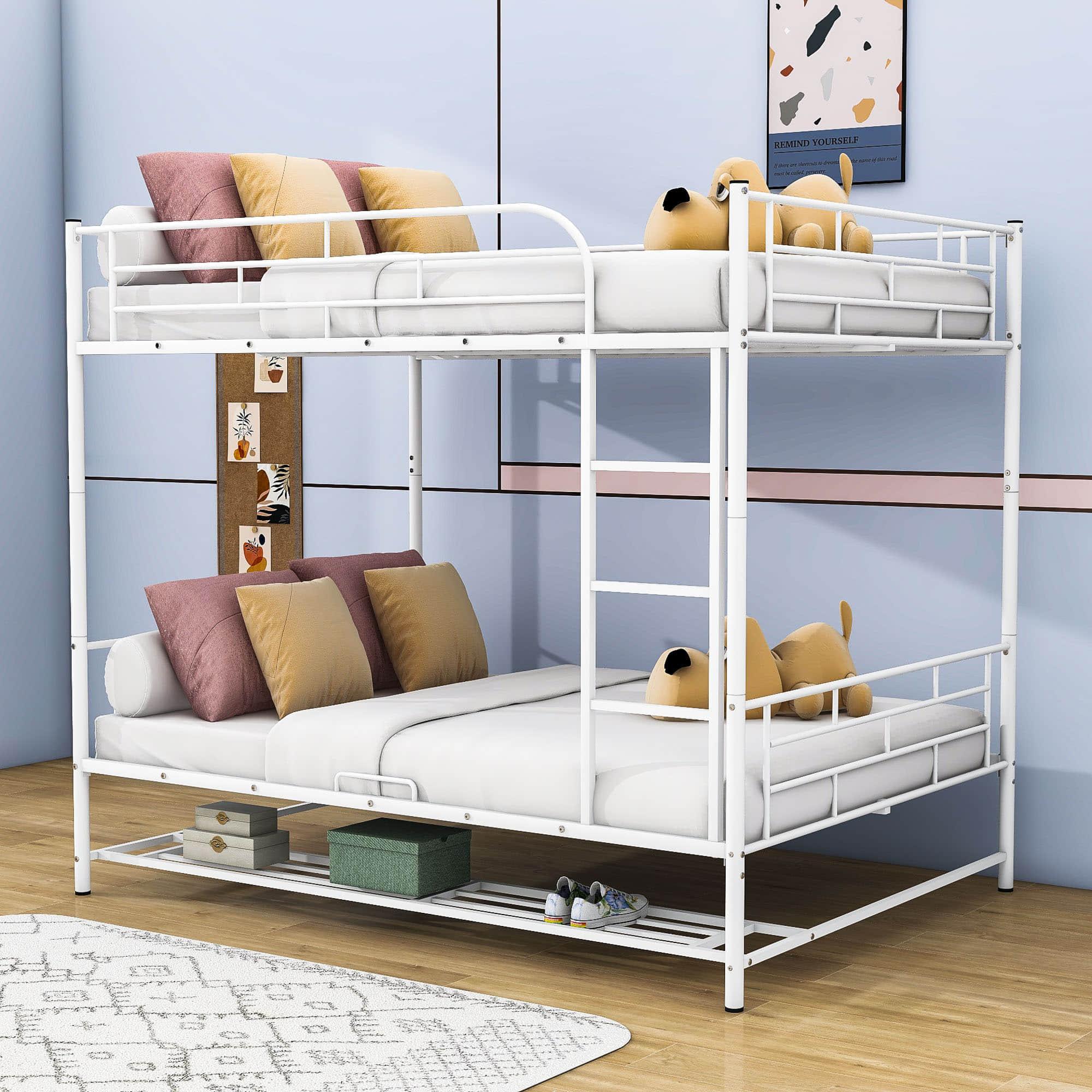 Metal Full Over Full Convertible Bunk Beds for Adults with Storage Shelves