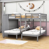 Low Full Over Twin&Twin Triple Bunk Bed with Storage for Kids - [Wardrobe]