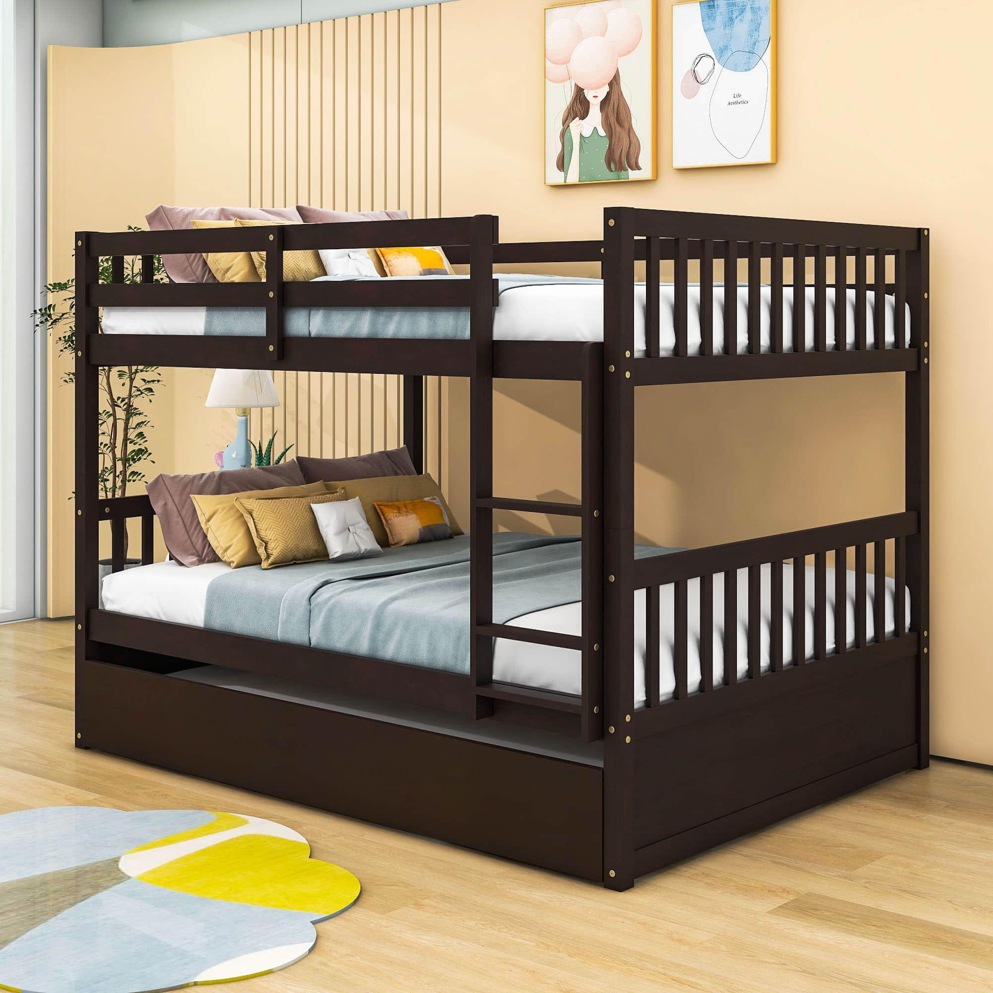 Convertible Full Over Full Bunk Beds with Trundle for Kids, Teens - [Wooden]